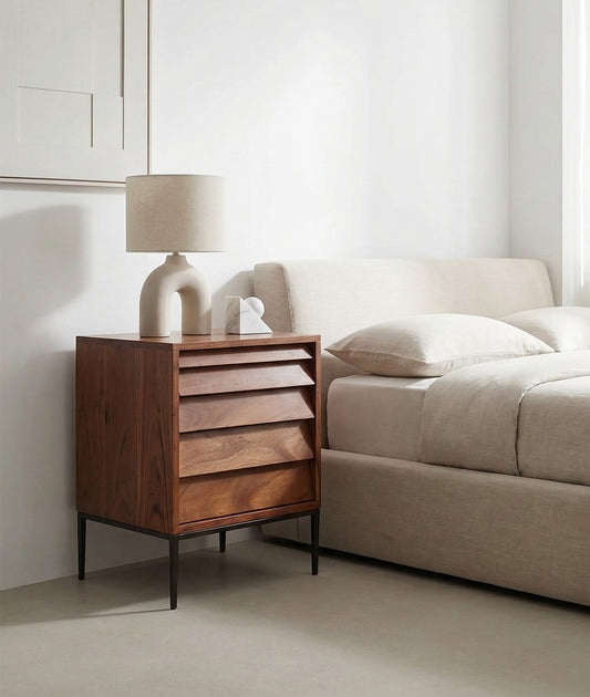 Dazbog Solid Wood Bed Side Table with black Iron Legs