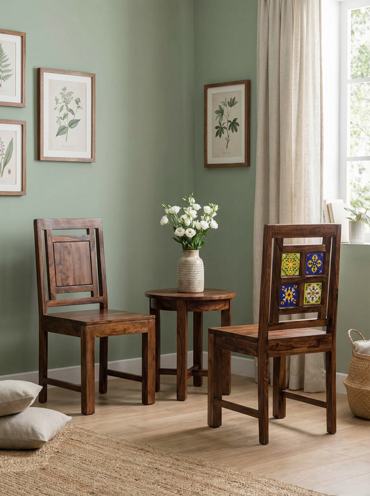 Majolica Tile Solid Wood Chair Set Of Two