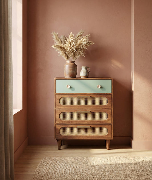 Rattan Solid Wood Small Chest of Drawer