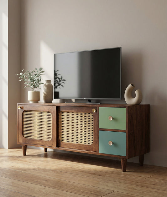 Rattan Solid Wood TV Cabinet