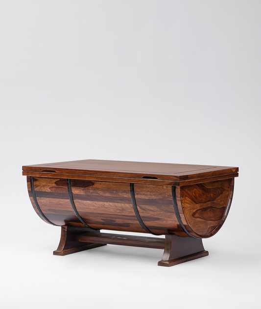 Barrel Shape Solid Wood Coffee Table With Storage - Lakkadhaara