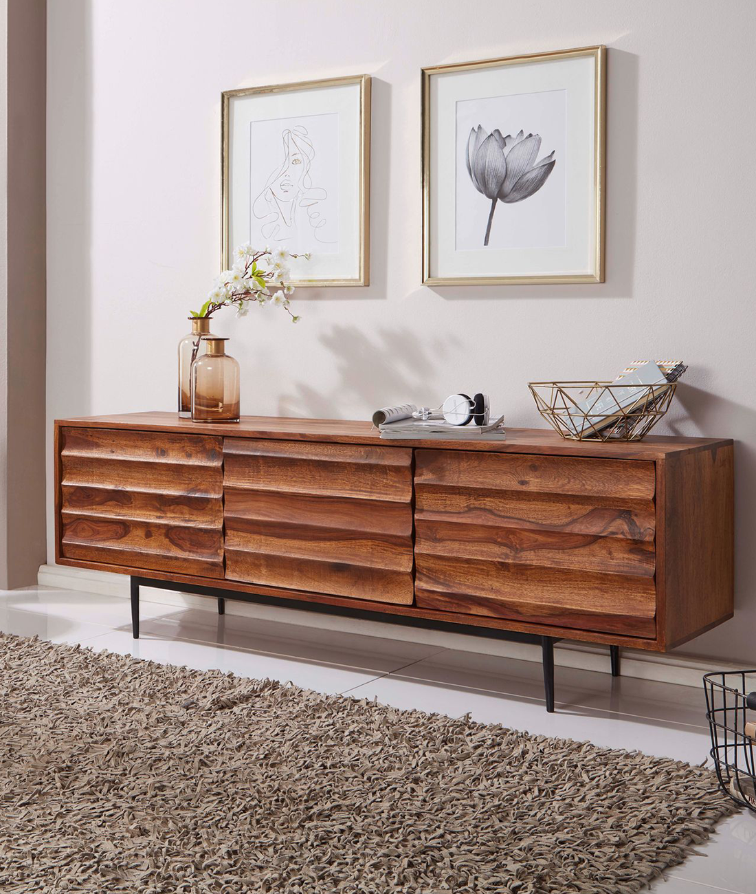 Caen Solid Wood Tv Cabinet Iron Base - Lakkadhaara