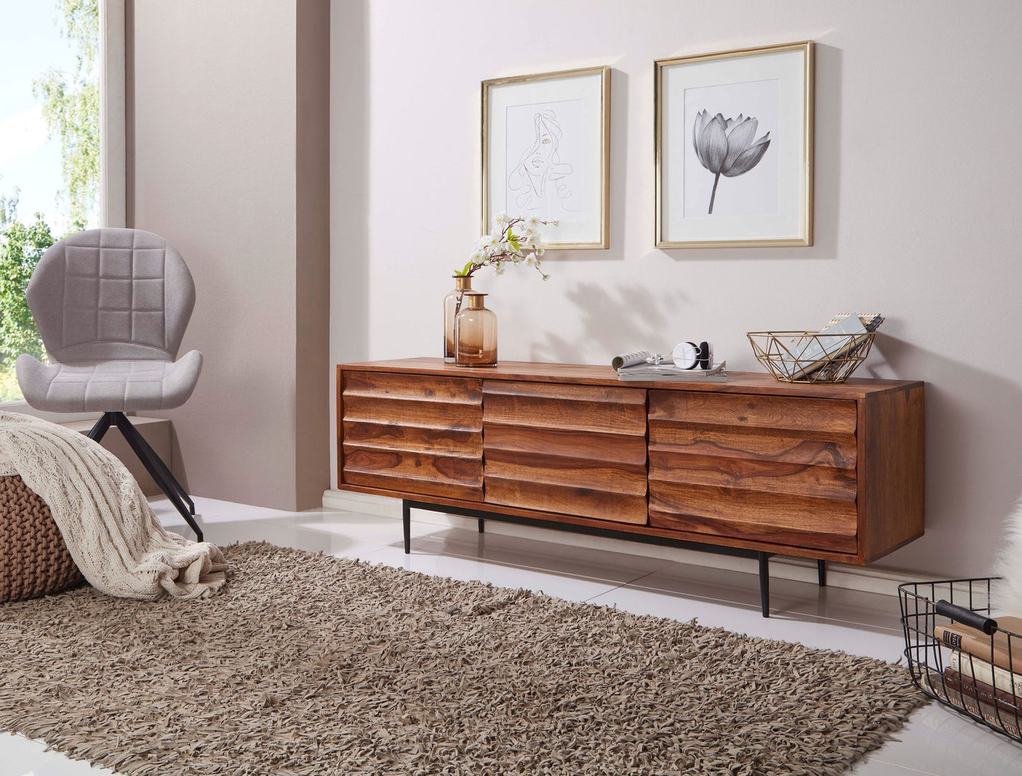 Caen Solid Wood Tv Cabinet Iron Base - Lakkadhaara