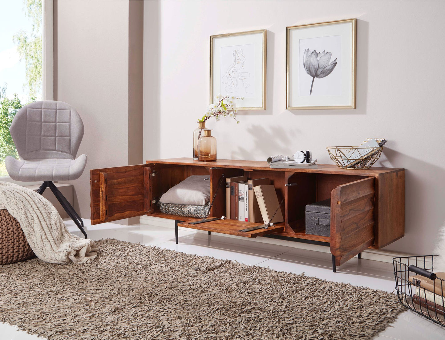 Caen Solid Wood Tv Cabinet Iron Base - Lakkadhaara
