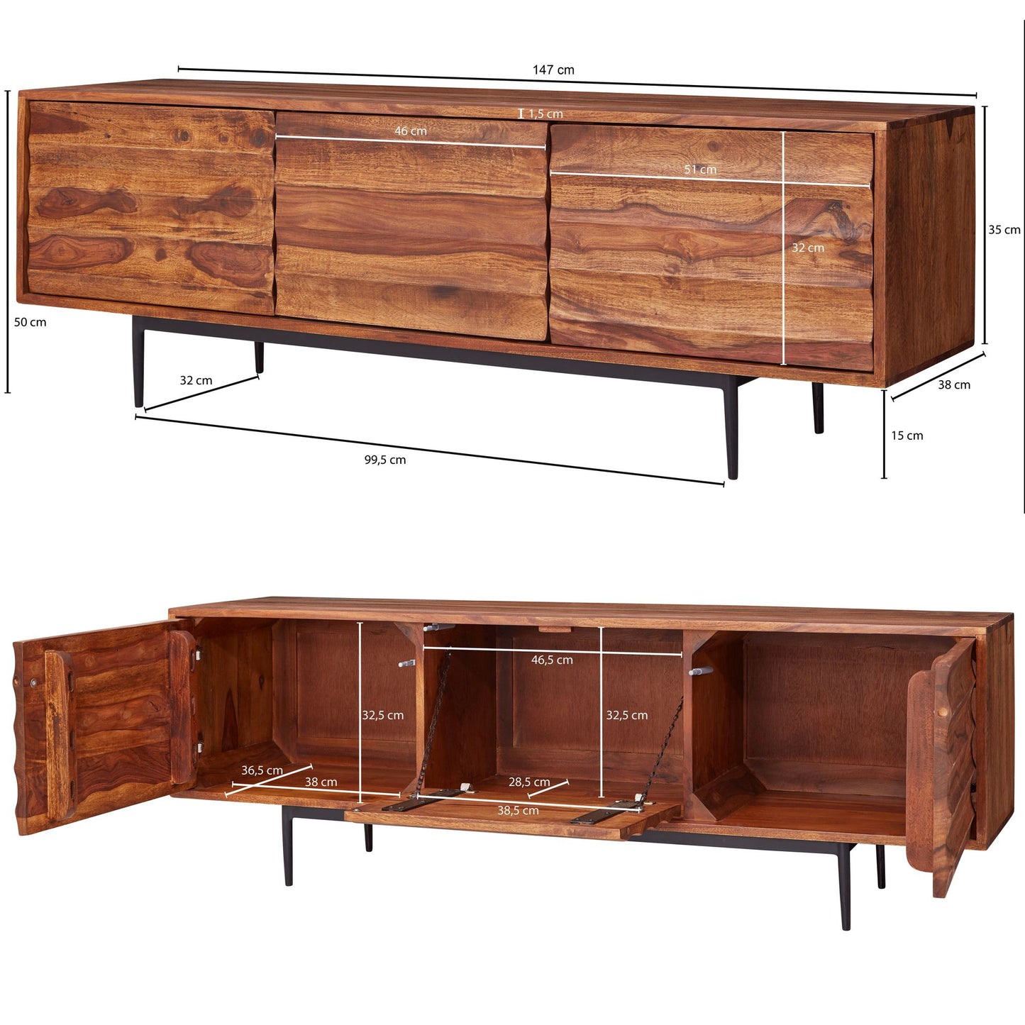 Caen Solid Wood Tv Cabinet Iron Base - Lakkadhaara