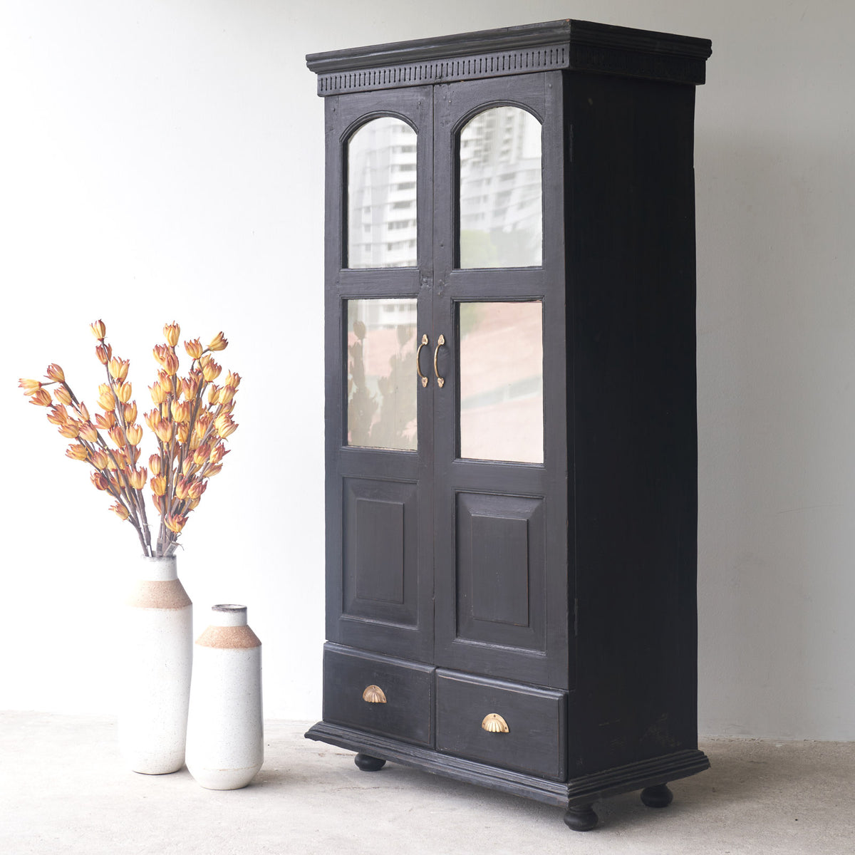 Edhas Cupboard with 2 Drawers | Black - Lakkadhaara