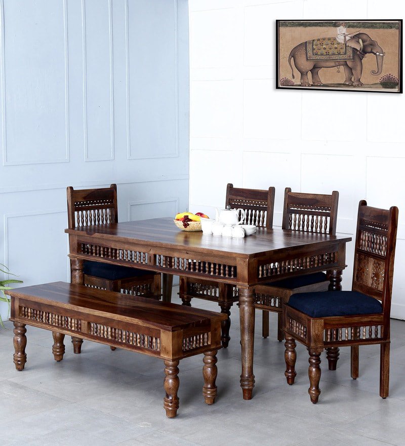 Ghirli Solid Wood 6 Seater Dining Table Set - Lakkadhaara