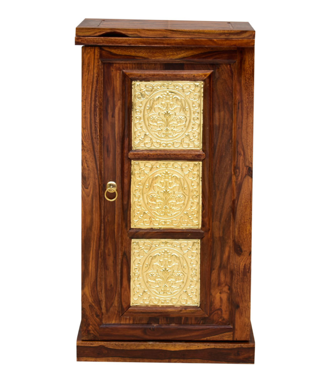 Rajputana Solid Wood Bar Cabinet With Brass Work & Single Door - Lakkadhaara