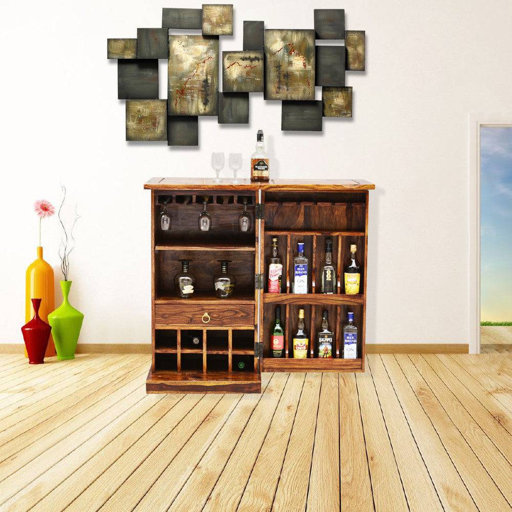 Rajputana Solid Wood Bar Cabinet With Brass Work & Single Door - Lakkadhaara