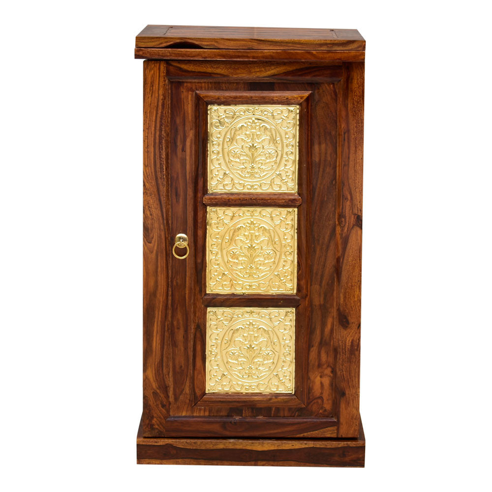 Rajputana Solid Wood Bar Cabinet With Brass Work & Single Door - Lakkadhaara