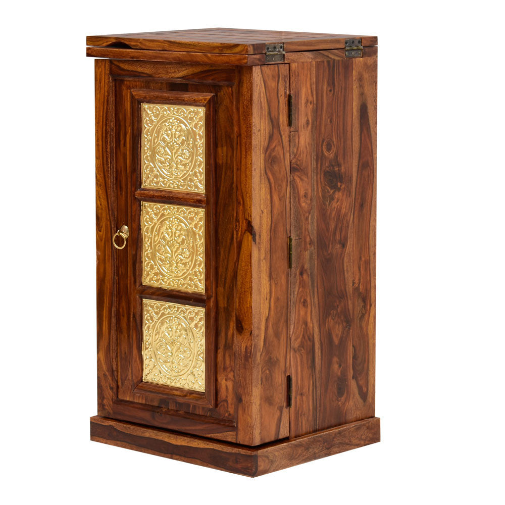 Rajputana Solid Wood Bar Cabinet With Brass Work & Single Door - Lakkadhaara
