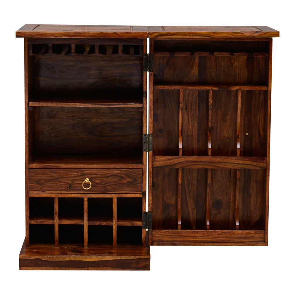 Rajputana Solid Wood Bar Cabinet With Brass Work & Single Door - Lakkadhaara