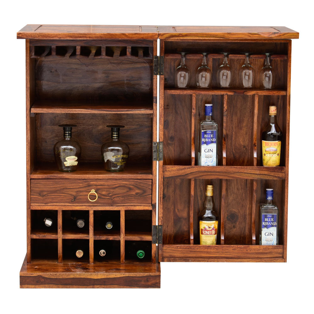 Rajputana Solid Wood Bar Cabinet With Brass Work & Single Door - Lakkadhaara