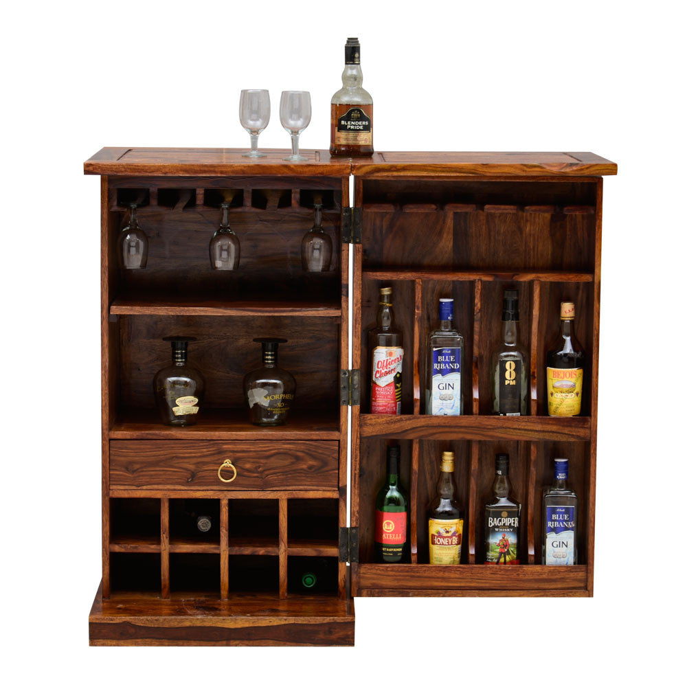 Rajputana Solid Wood Bar Cabinet With Brass Work & Single Door - Lakkadhaara
