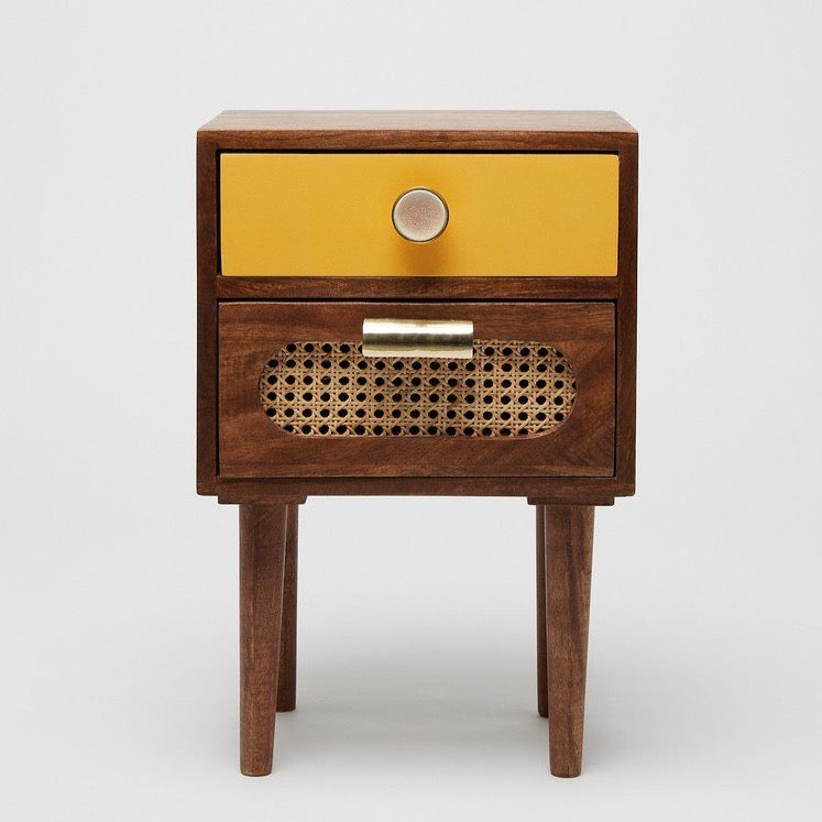 Rattan Solid Wood Bedside Table - Lakkadhaara