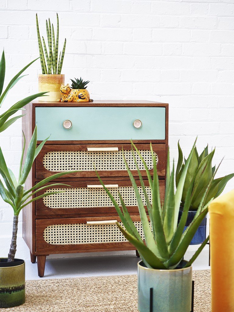 Rattan Solid Wood Small Chest of Drawer - Lakkadhaara