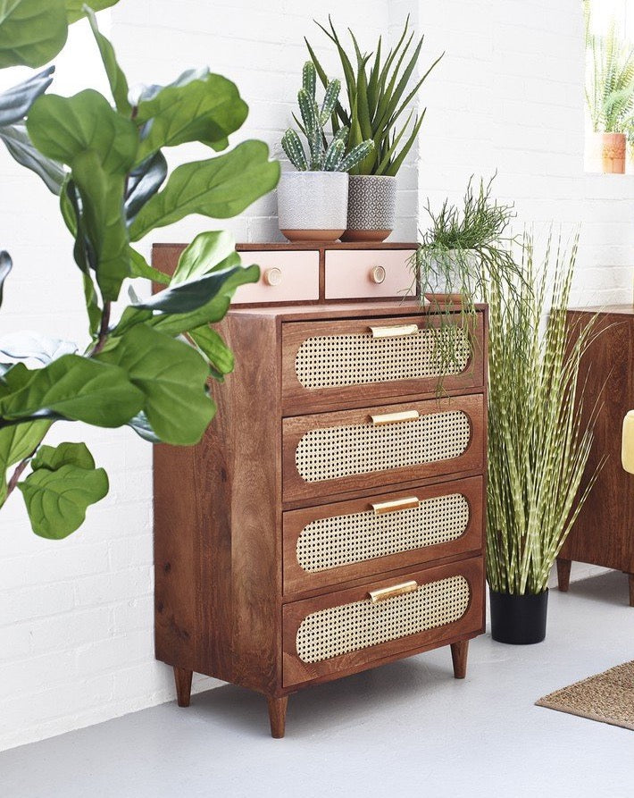 Rattan Solid Wood Tall Chest of Drawer - Lakkadhaara