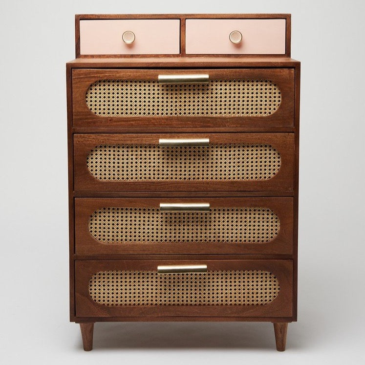 Rattan Solid Wood Tall Chest of Drawer - Lakkadhaara