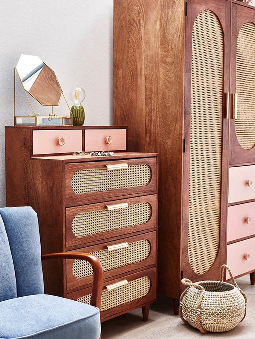 Rattan Solid Wood Wardrobe - Lakkadhaara