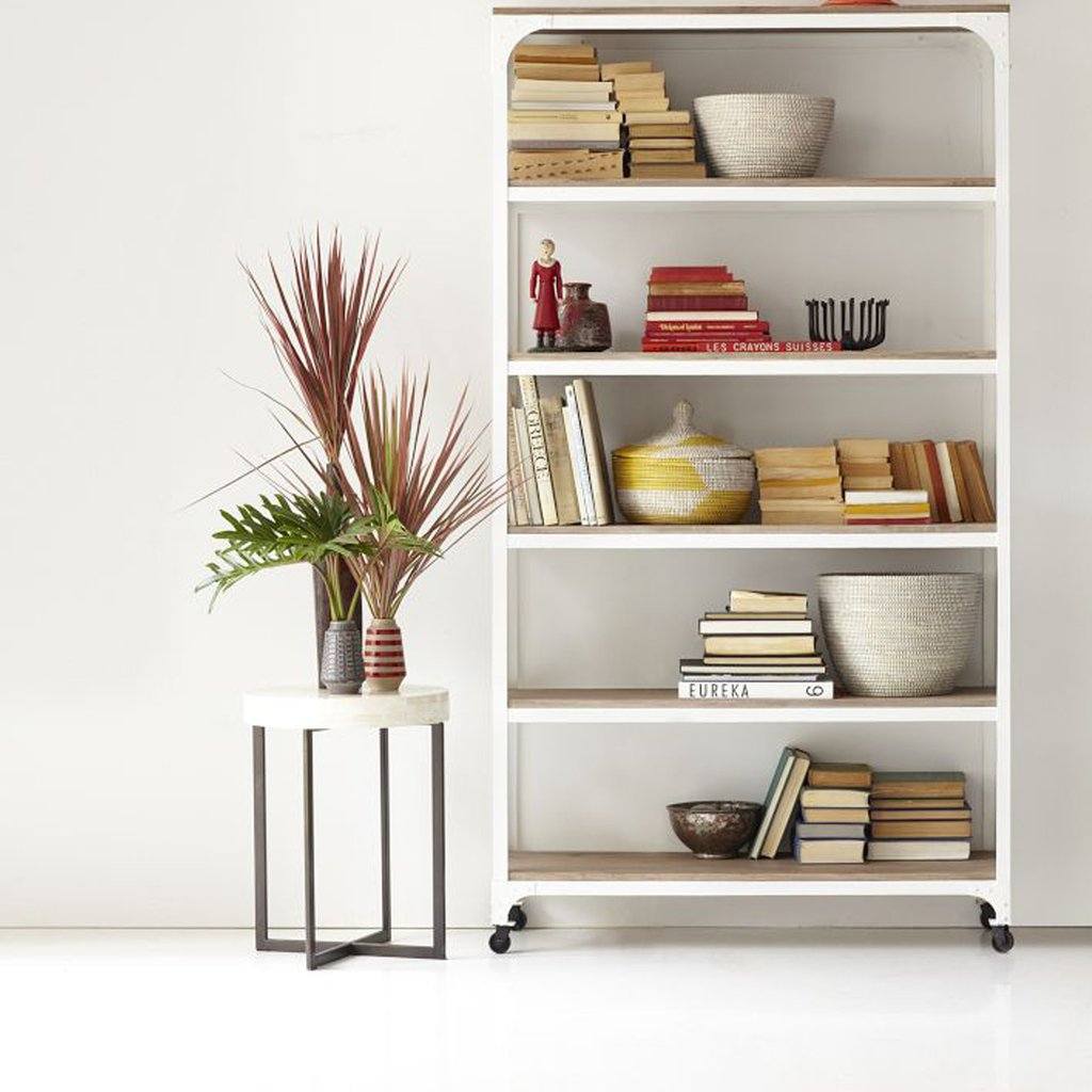 Solid Wood Bookcase With Iron Frame In Stain & White Finish - Lakkadhaara