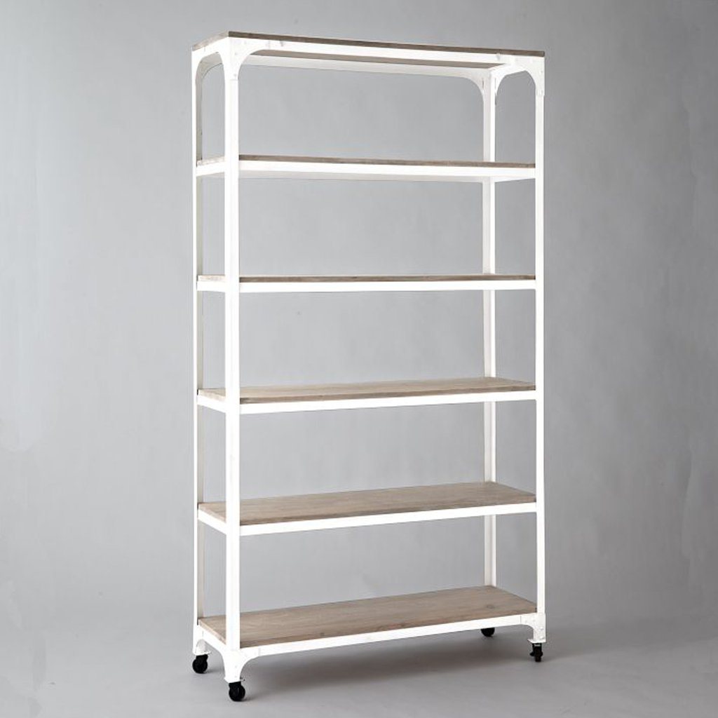 Solid Wood Bookcase With Iron Frame In Stain & White Finish - Lakkadhaara