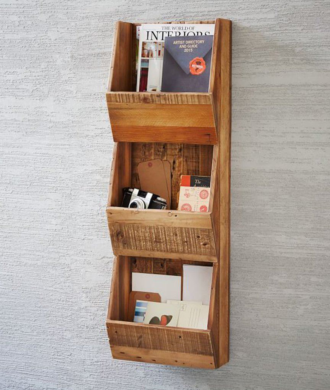 Solid Wood Magazine Holder In Mango Distress Finish - Lakkadhaara