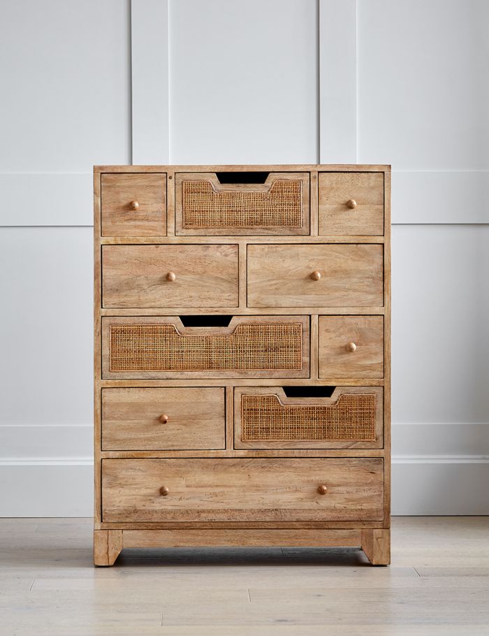 Solid Wood Rattan Ten Chest Of Drawers - Lakkadhaara