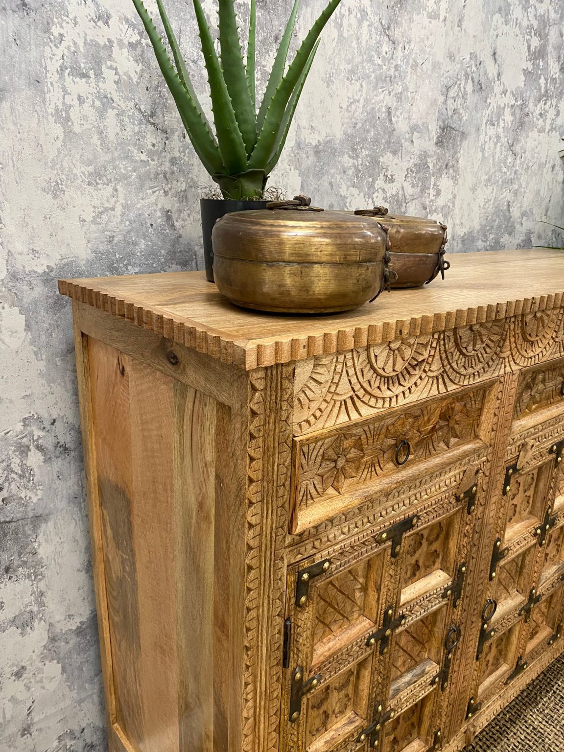 Valmiki Carved Mango Wood Sideboard - Lakkadhaara
