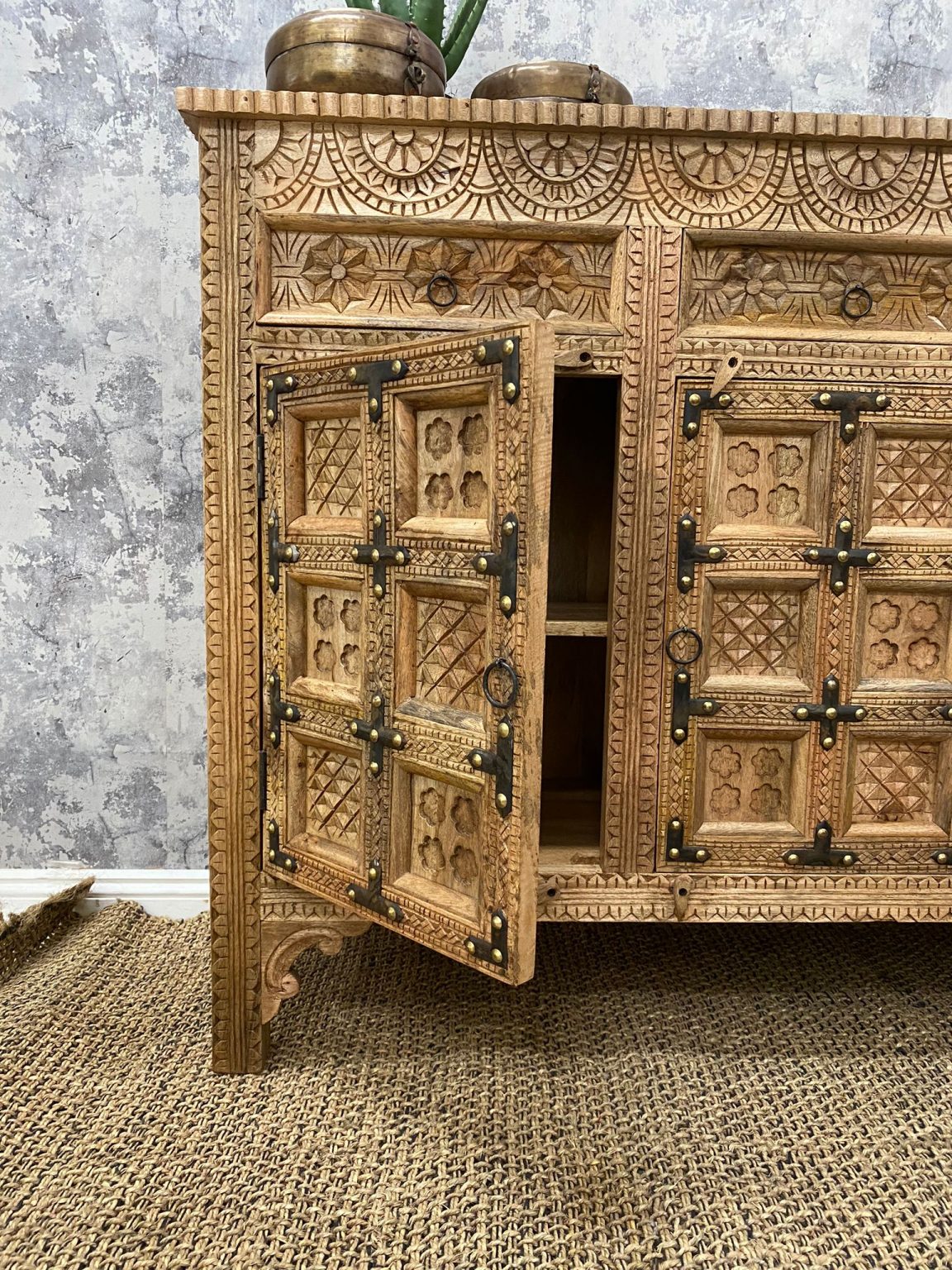 Valmiki Carved Mango Wood Sideboard - Lakkadhaara