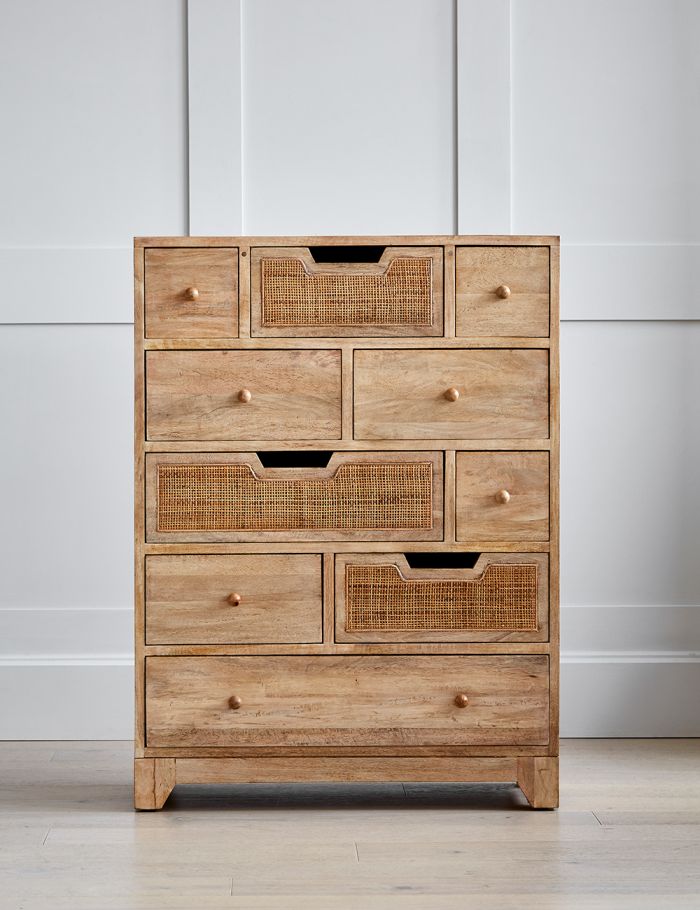 Solid Wood Rattan Ten Chest Of Drawers
