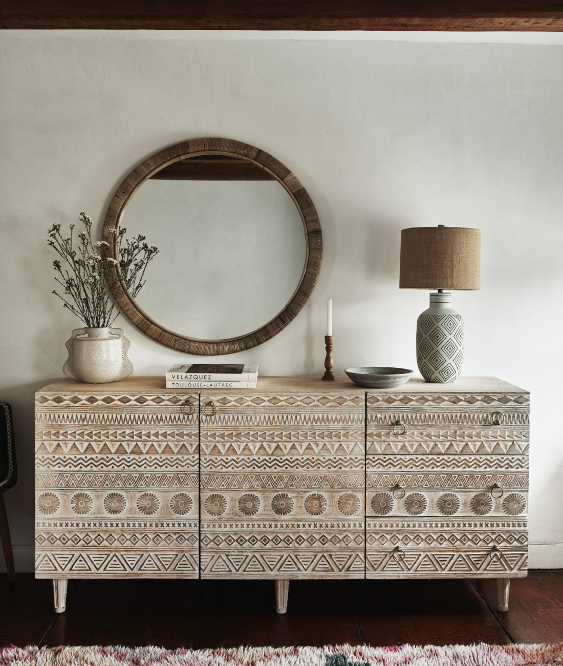 Apollo Carved Mango Wood Sideboard - Lakkadhaara