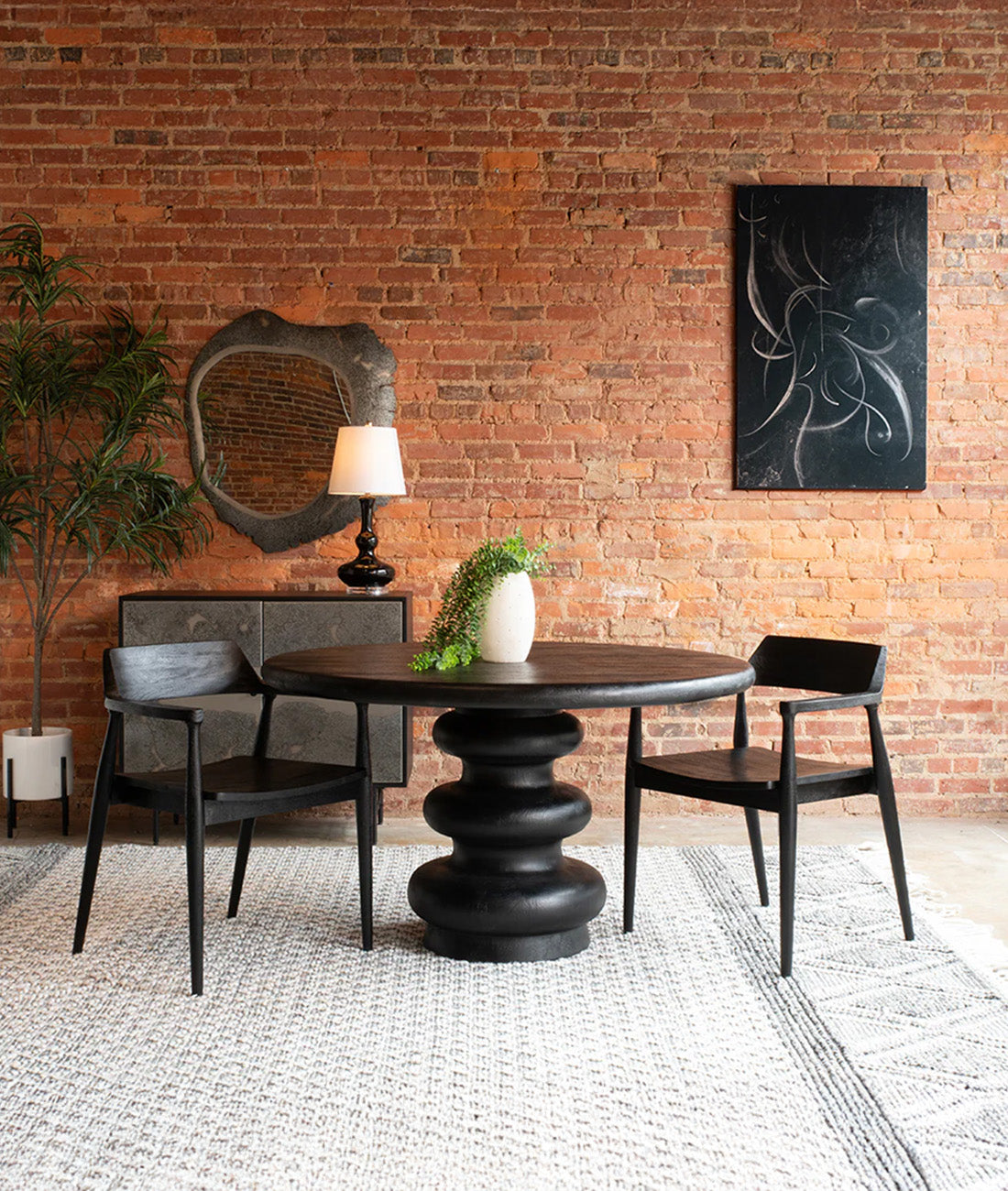 Aaliyah Round Dining Table - Hand-Turned Wood Black Finish – Lakkadhaara