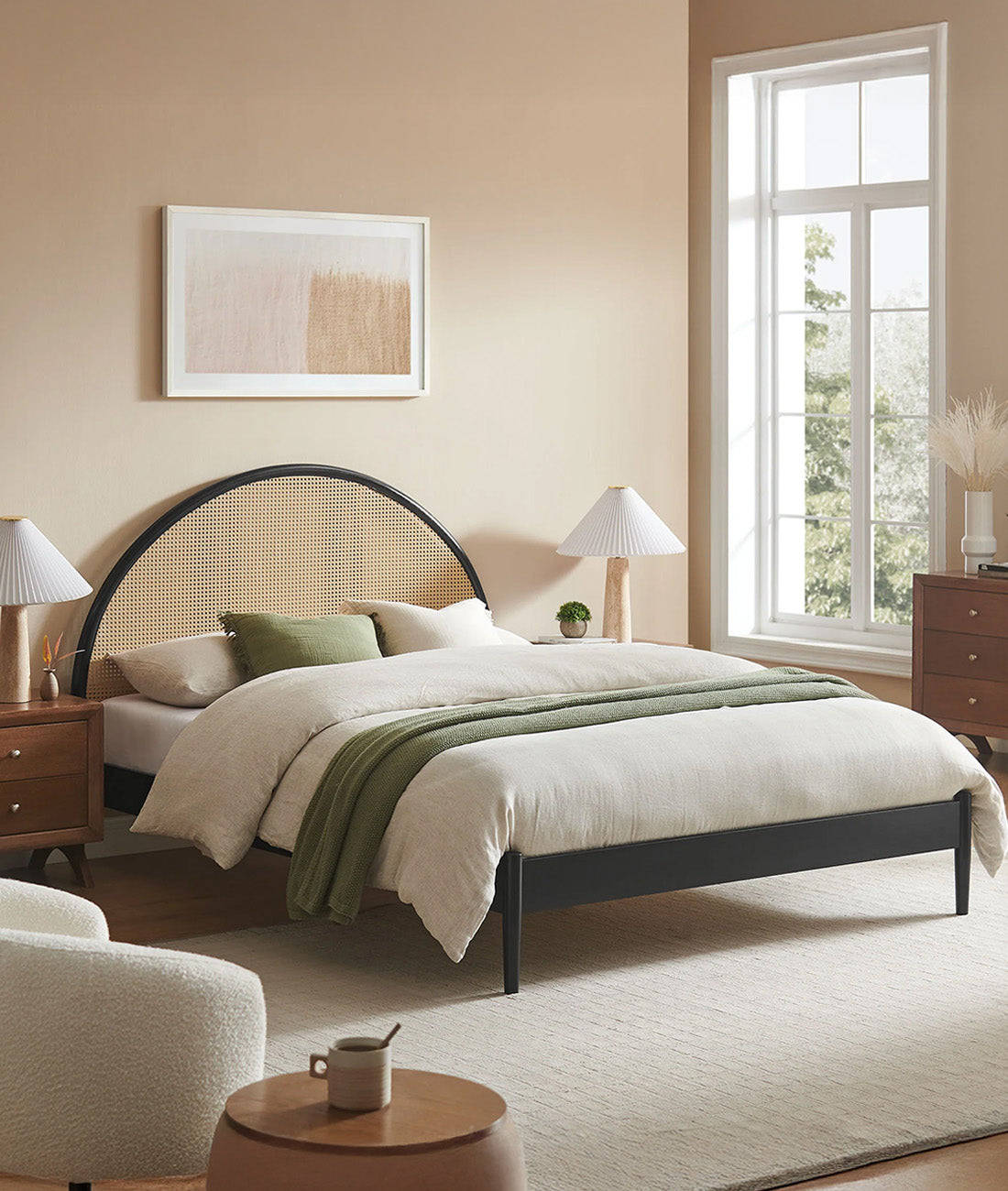 Nadia Rattan Bed - Solid Wood Arched Rattan Cane Bed India – Lakkadhaara