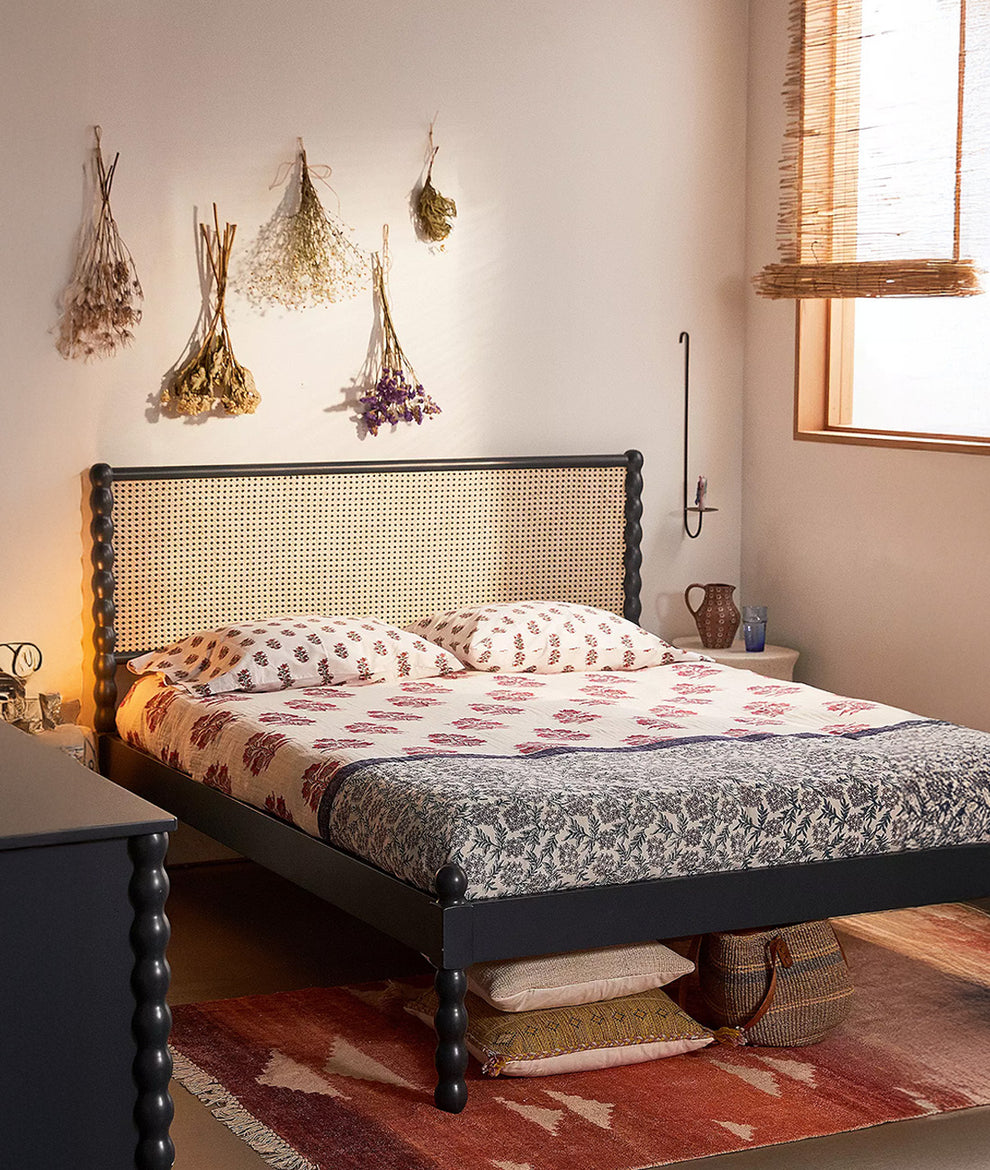 Savannah Rattan Bed - Solid Wood Woven Cane Headboard Bed India ...