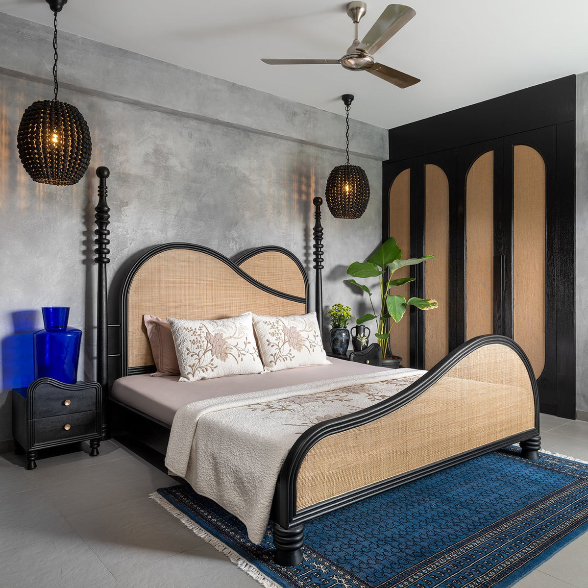 Eclipse Solid Wood Bed - Matt Black Rattan Bed India – Lakkadhaara