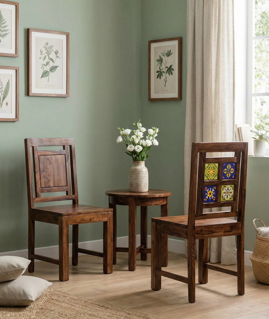 Majolica Tile Solid Wood Chair Set Of Two