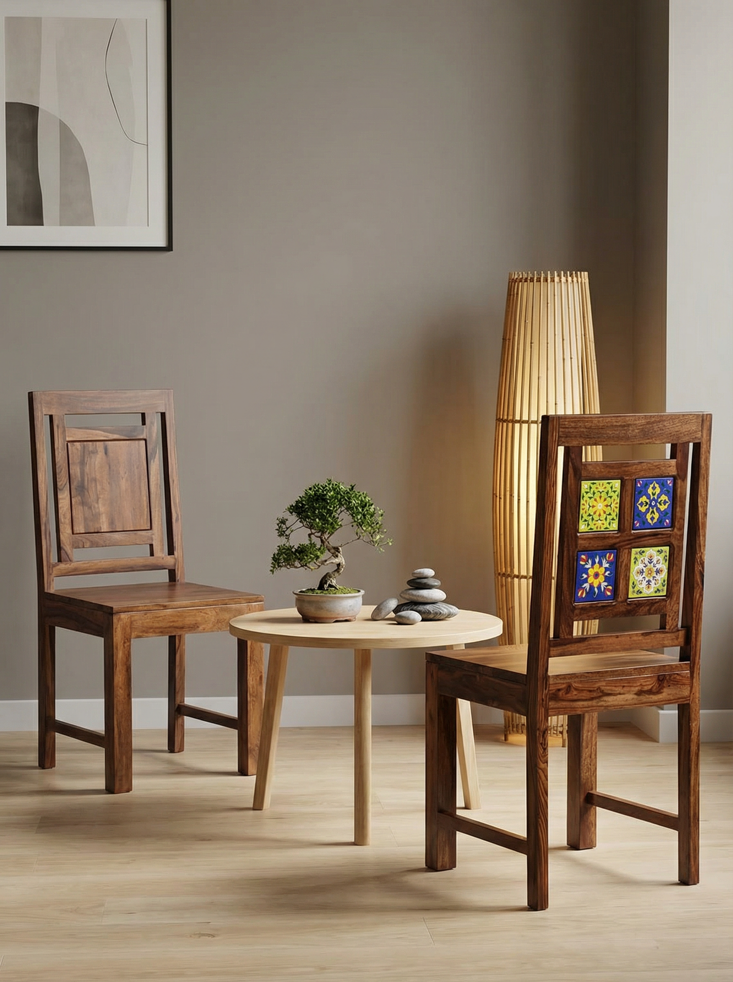 Majolica Tile Solid Wood Chair Set Of Two