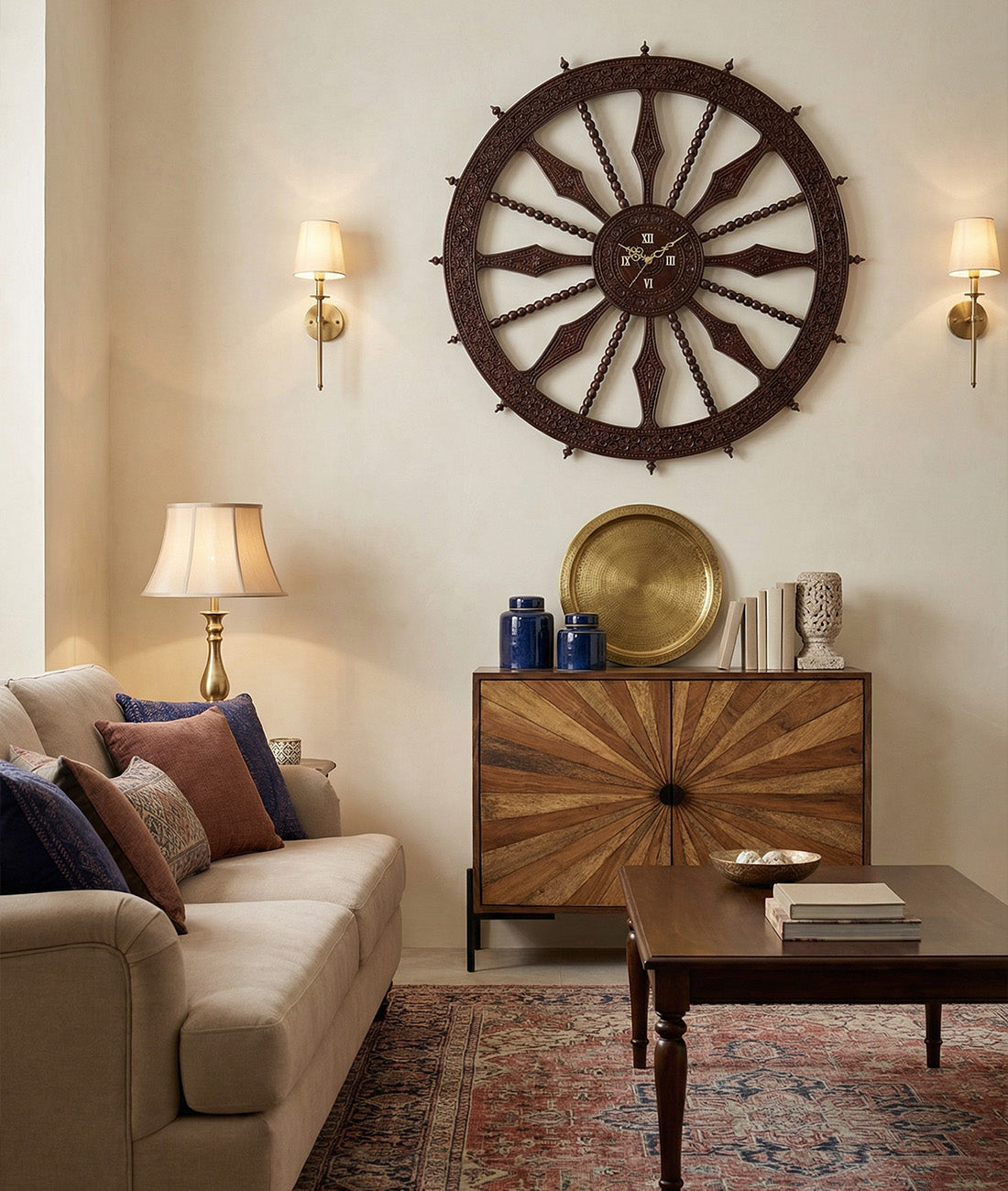 Marwari Carved Wall Clock In Teak Hand Made