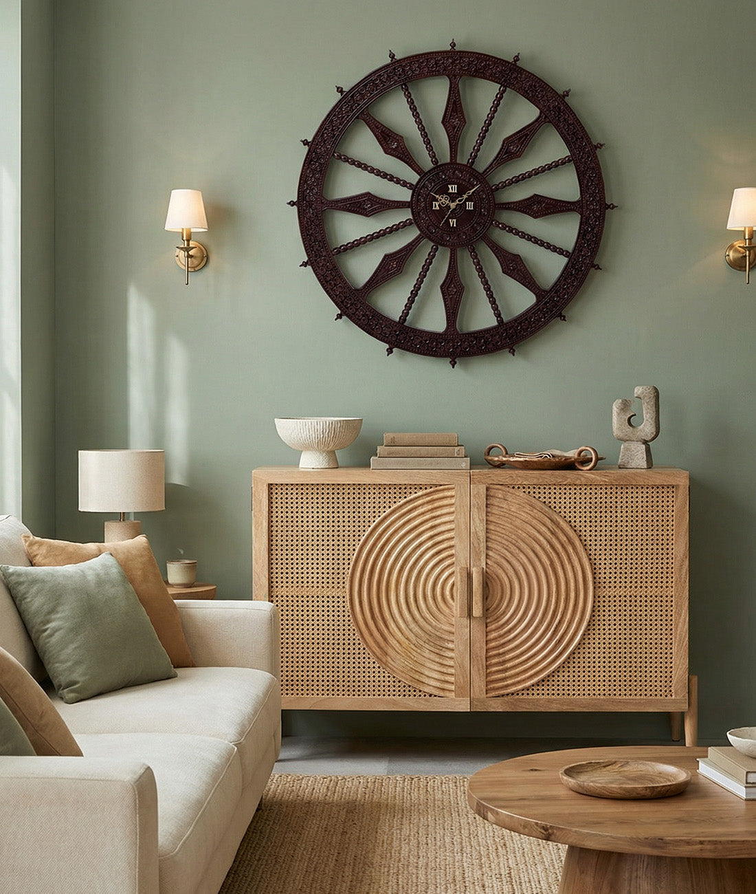 Marwari Carved Wall Clock In Teak Hand Made