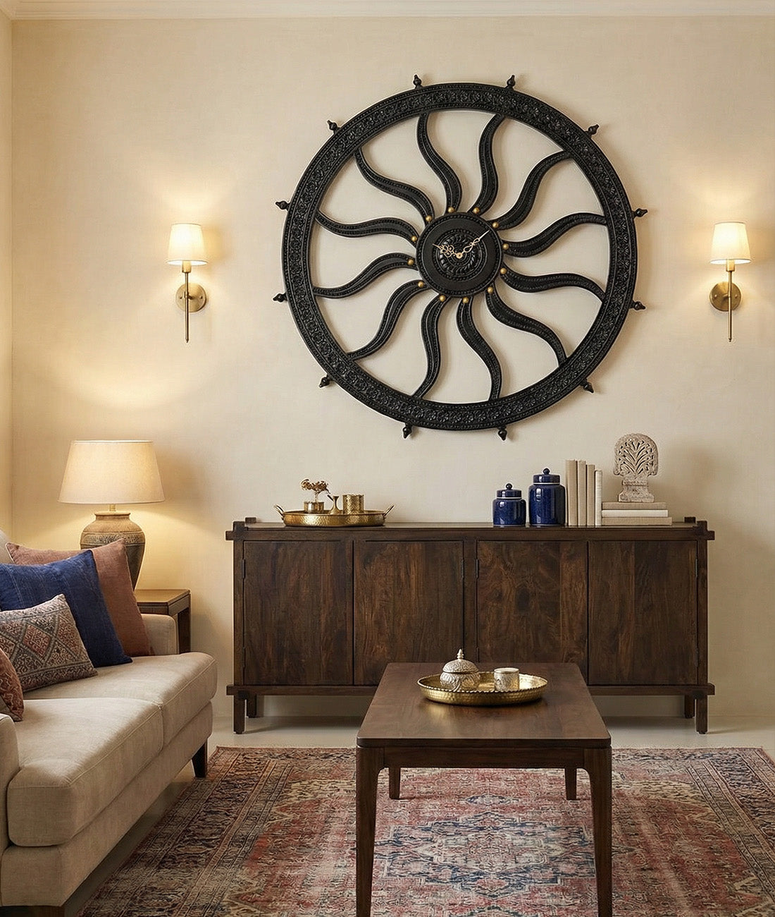 Rajasthani Carved Wall Clock In Teak