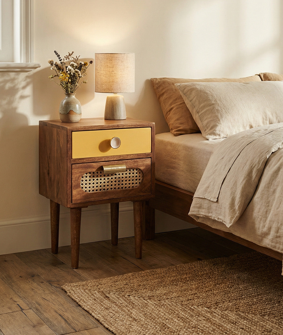 Rattan Solid Wood Bedside Table view