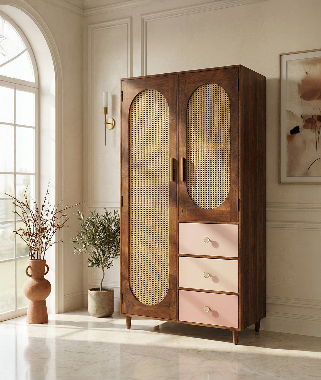 Rattan Solid Wood Wardrobe