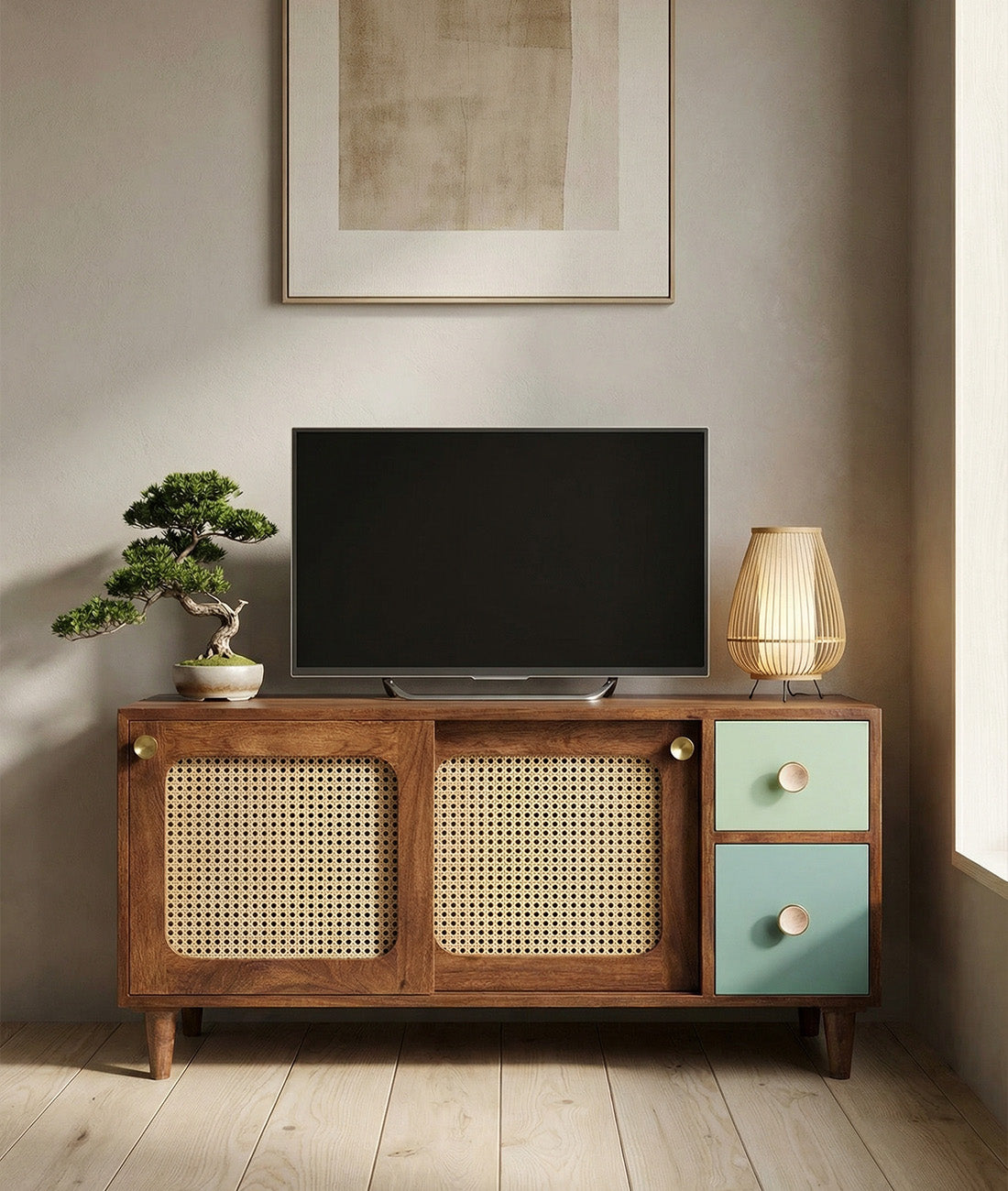 Rattan Solid Wood TV Cabinet