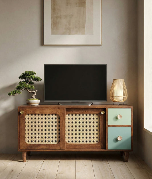 Rattan Solid Wood TV Cabinet