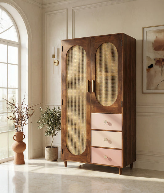 Rattan Solid Wood Wardrobe