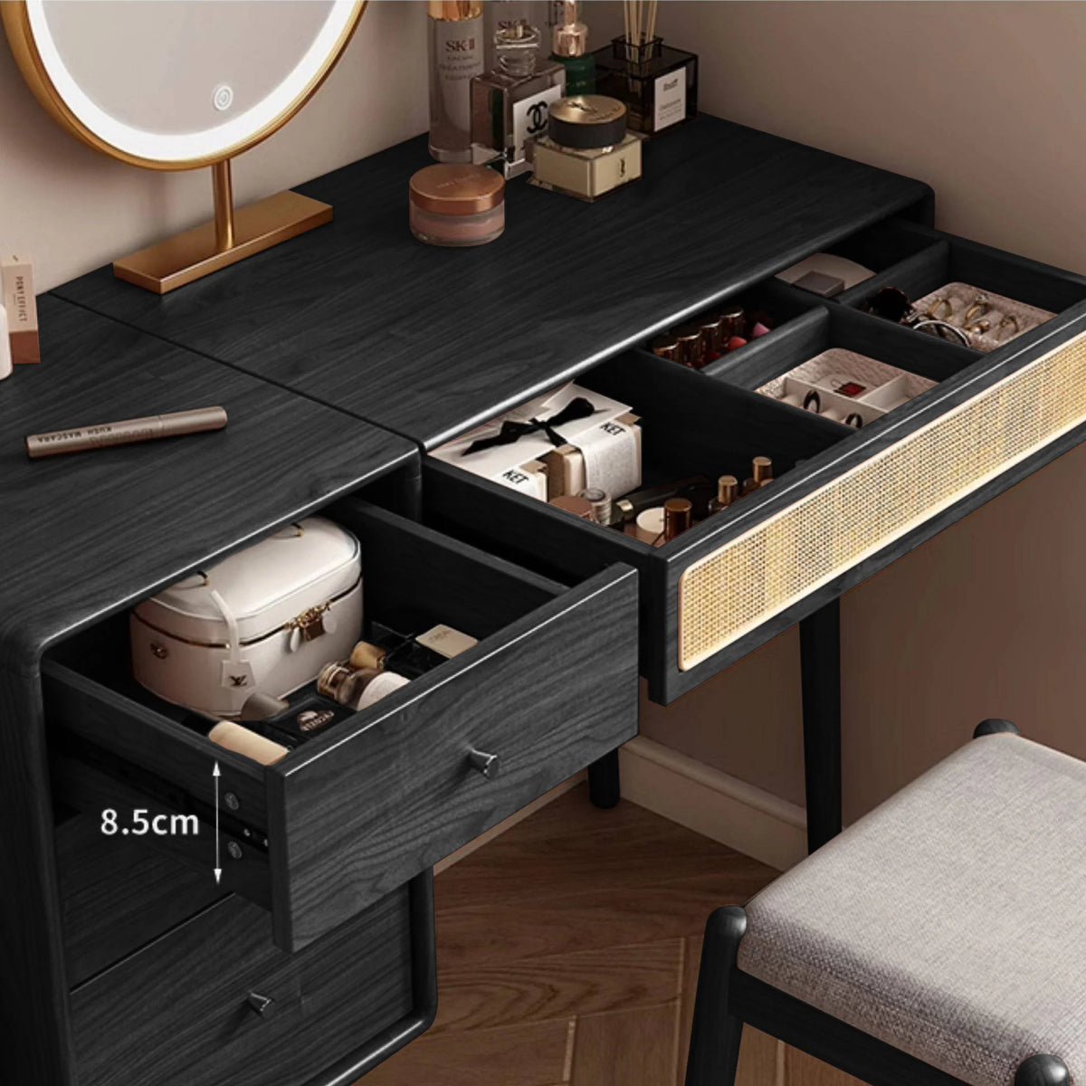 Tina Writing Desk hand-woven rattan drawer front