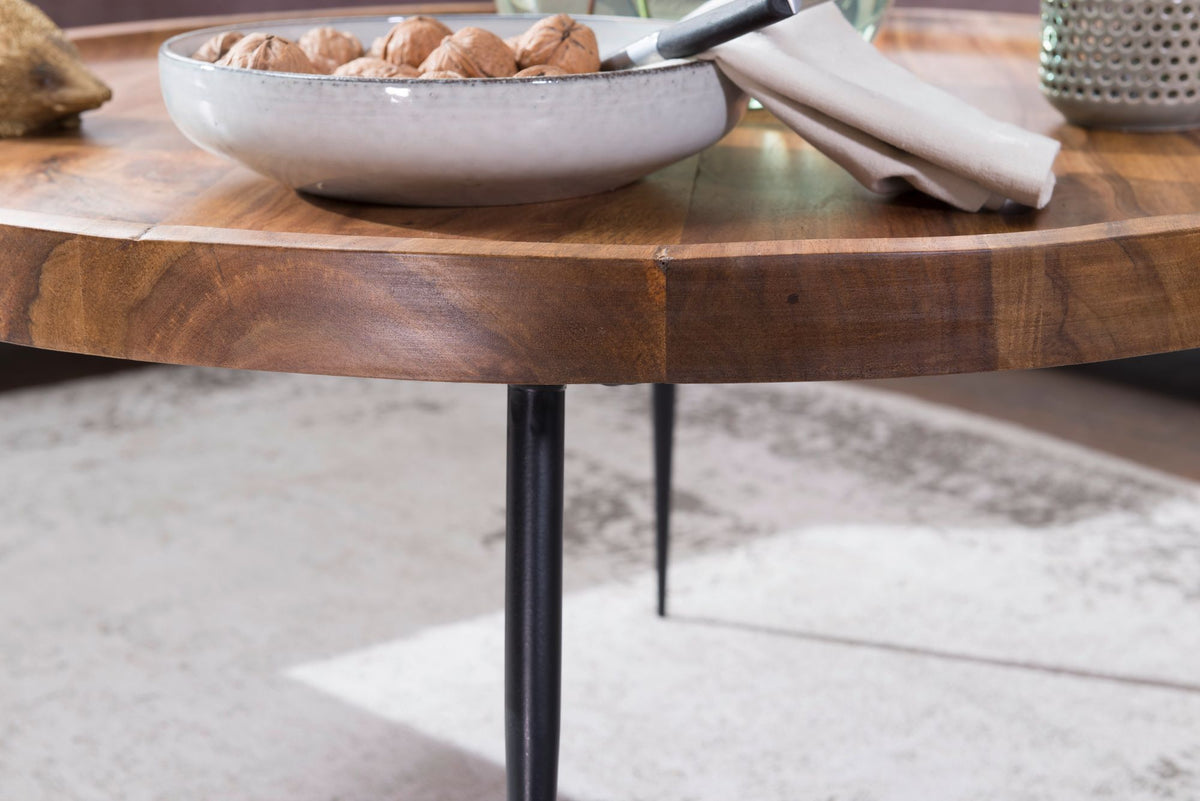 Albi Solid Wood Rounded Center Table - Metal Legs India – Lakkadhaara