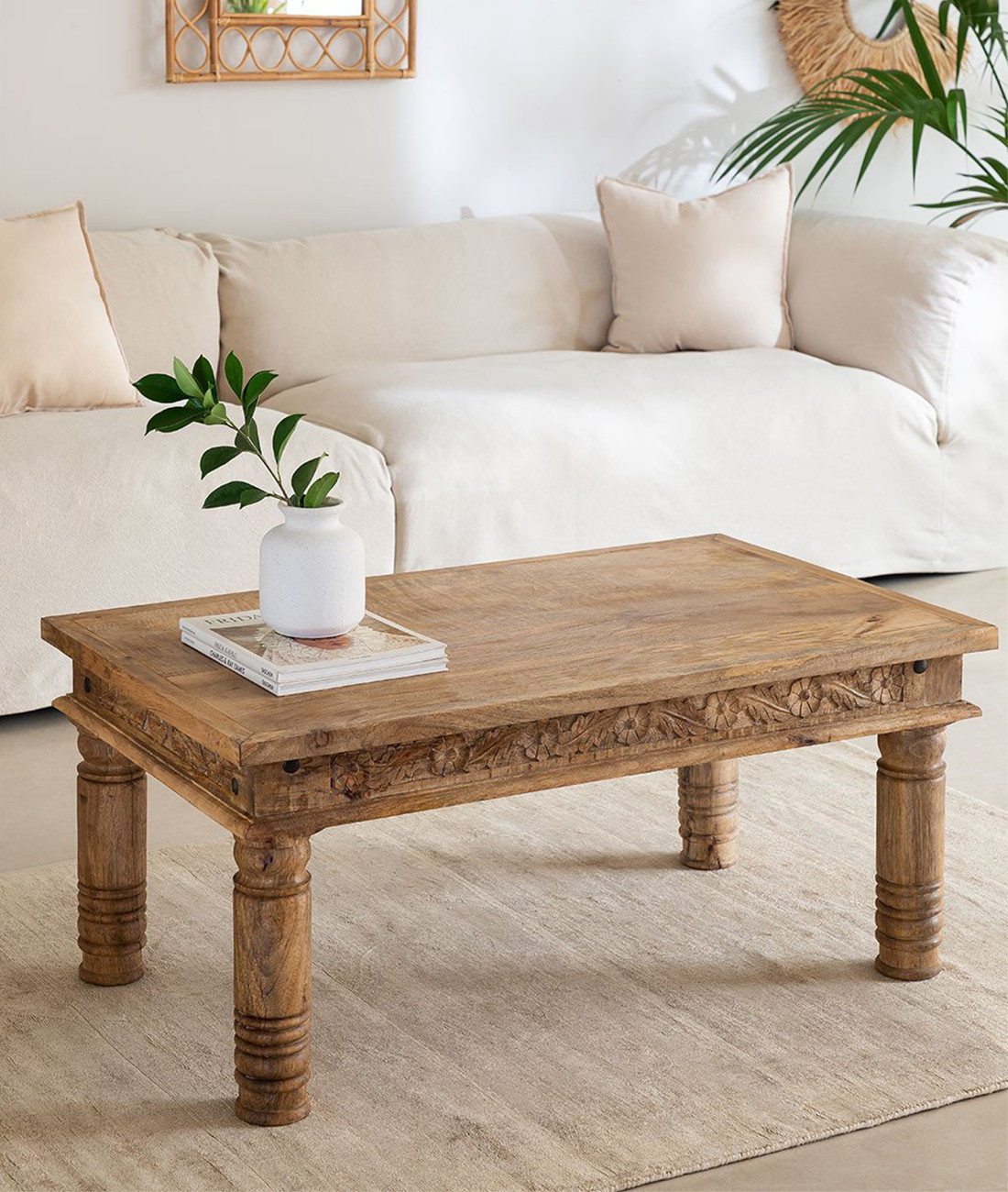 Native Center Table Anubis Solid Wood Center Table - Carved Mango Wood Table India ...
