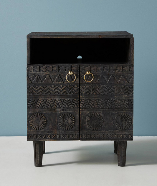 Apollo Carved Mango Wood Bed Side - Lakkadhaara
