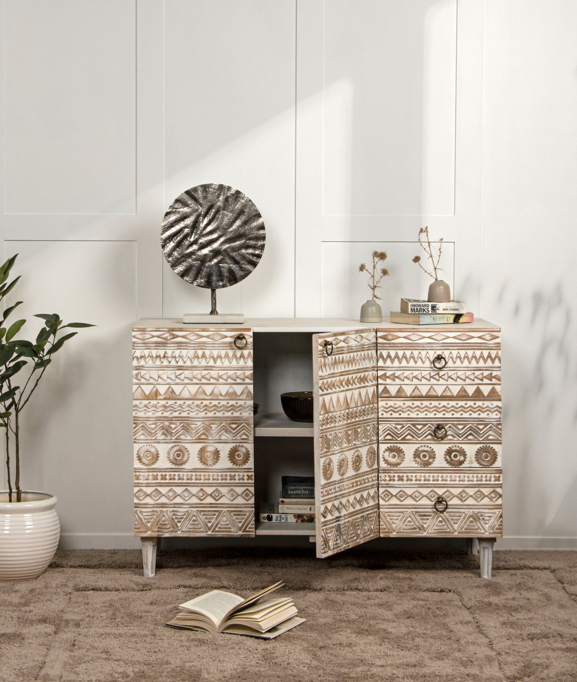 Apollo Carved Mango Wood Sideboard - Lakkadhaara